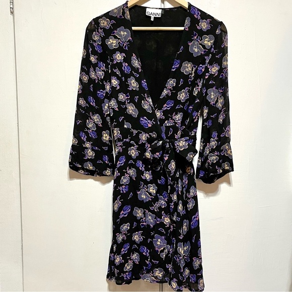 Ganni Floral Print Georgette Wrap Dress, Small - Picture 7 of 15